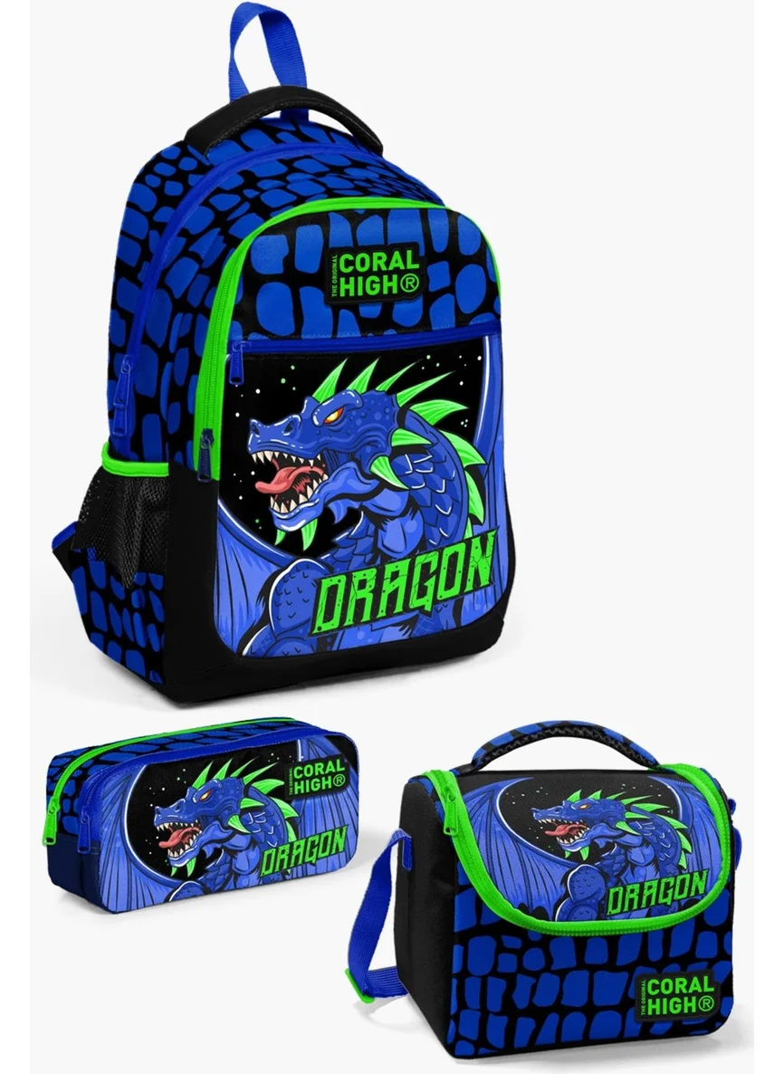 CORAL HIGH Kids Black Saks Dragon Patterned 3-Piece School Bag Set SET0123485