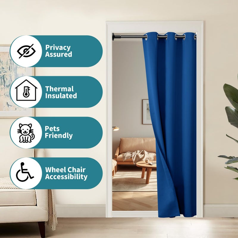 BGment Royal Blue Door Curtain 80 Inch Length for Doorway  Bedroom Closet Curtain  Privacy Thermal Insulated Blackout Grommet Room Divider for Room Separation  1 Panel  42 Inch Wide - Image 2
