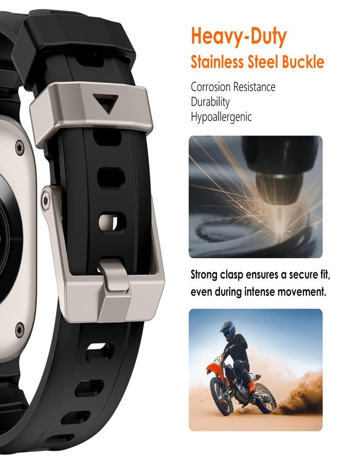 NewWays Sports Rugged Silicone Rubber Band for Apple Watch Ultra 3 2 49mm Series11 10 46mm 45mm 44mm, Rocky Point Band for iWatch Ultra Series 11 10 9 8 7 6 5 4 SE, Black with Titanium Hardware - Image 3