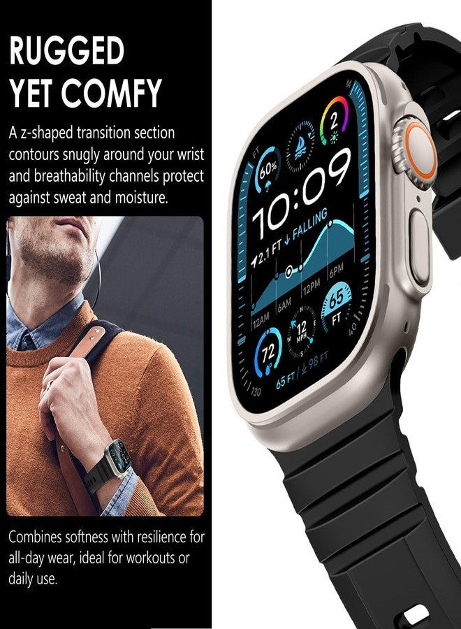 NewWays Sports Rugged Silicone Rubber Band for Apple Watch Ultra 3 2 49mm Series11 10 46mm 45mm 44mm, Rocky Point Band for iWatch Ultra Series 11 10 9 8 7 6 5 4 SE, Black with Titanium Hardware - Image 4