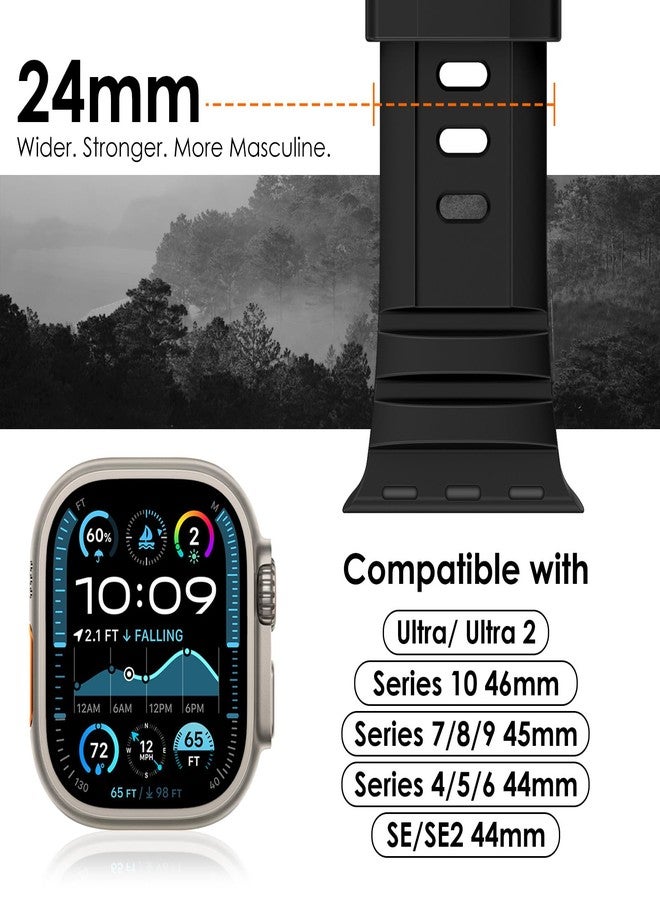 NewWays Sports Rugged Silicone Rubber Band for Apple Watch Ultra 3 2 49mm Series11 10 46mm 45mm 44mm, Rocky Point Band for iWatch Ultra Series 11 10 9 8 7 6 5 4 SE, Black with Titanium Hardware - Image 2
