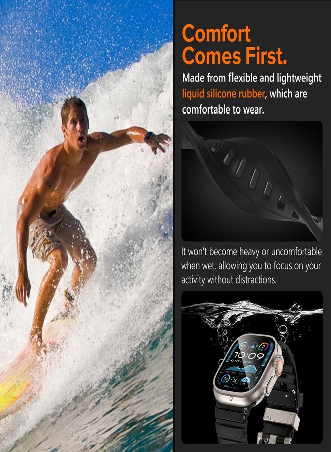 NewWays Sports Rugged Silicone Rubber Band for Apple Watch Ultra 3 2 49mm Series11 10 46mm 45mm 44mm, Rocky Point Band for iWatch Ultra Series 11 10 9 8 7 6 5 4 SE, Black with Titanium Hardware - Image 5