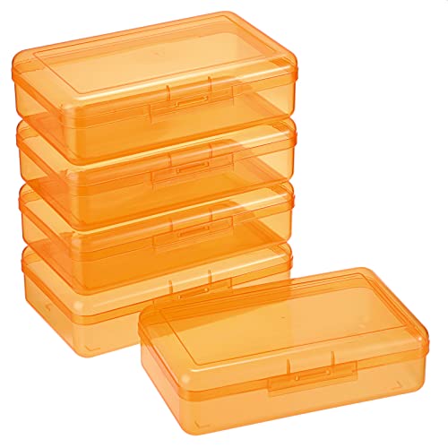 BTSKY 5 Pack Multipurpose Utility Storage Box- Large Capacity Pencil Box Stackable with Snap Lid Closure Pencil Holder Plastic Pencil Box for Organize Pencils Watercolor Pens (Orange) - Image 5