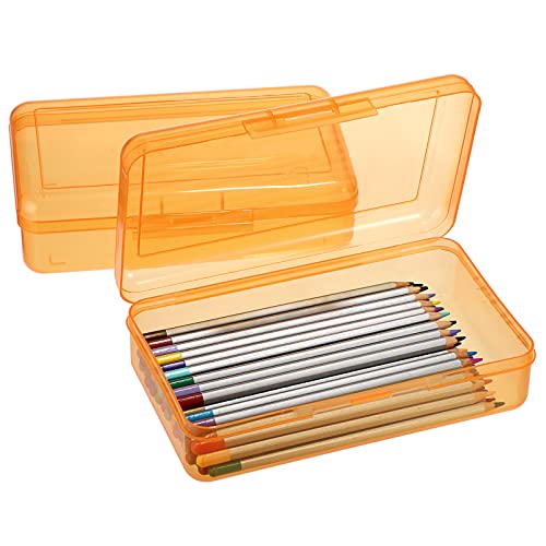 BTSKY 5 Pack Multipurpose Utility Storage Box- Large Capacity Pencil Box Stackable with Snap Lid Closure Pencil Holder Plastic Pencil Box for Organize Pencils Watercolor Pens (Orange) - Image 2