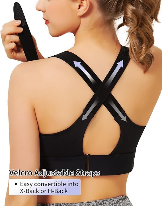 PLUMBURY Women's Padded Front Zip Plus Size Full Coverage High Support Velcro Adjustable Polyester Sports Bra For Workout Gym, Size L, Black - Image 3