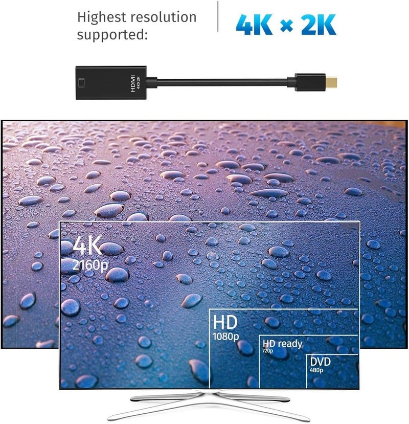 محول من مني دسبلاي بورت إلى HDMI عبوة من 2 مني دي بي (متوافق مع ثندربولت) إلى محول HDMI بدقة 4Kx2K كابل مطلي بالذهب لأجهزة MacBook Pro و MacBook Air و Mac Mini و Microsoft Surface Pro 3/4 - Image 4