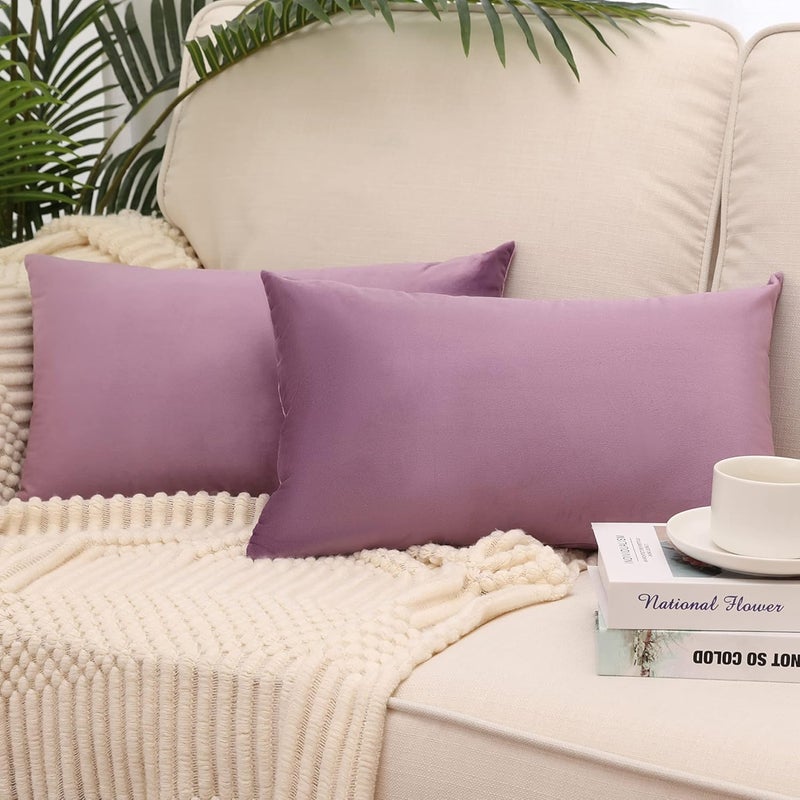 MZPSO Pack of 2, Velvet Super Soft Solid Decorative Square Throw Pillow Covers Set Cushion Case for Sofa Bedroom Car 12 x 20 Inch 30 x 50 cm Purple - Image 1