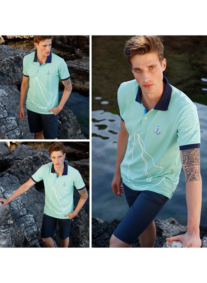 Anemoss Marine Mint Green Men's Polo Collar T-Shirt Medium - Image 4