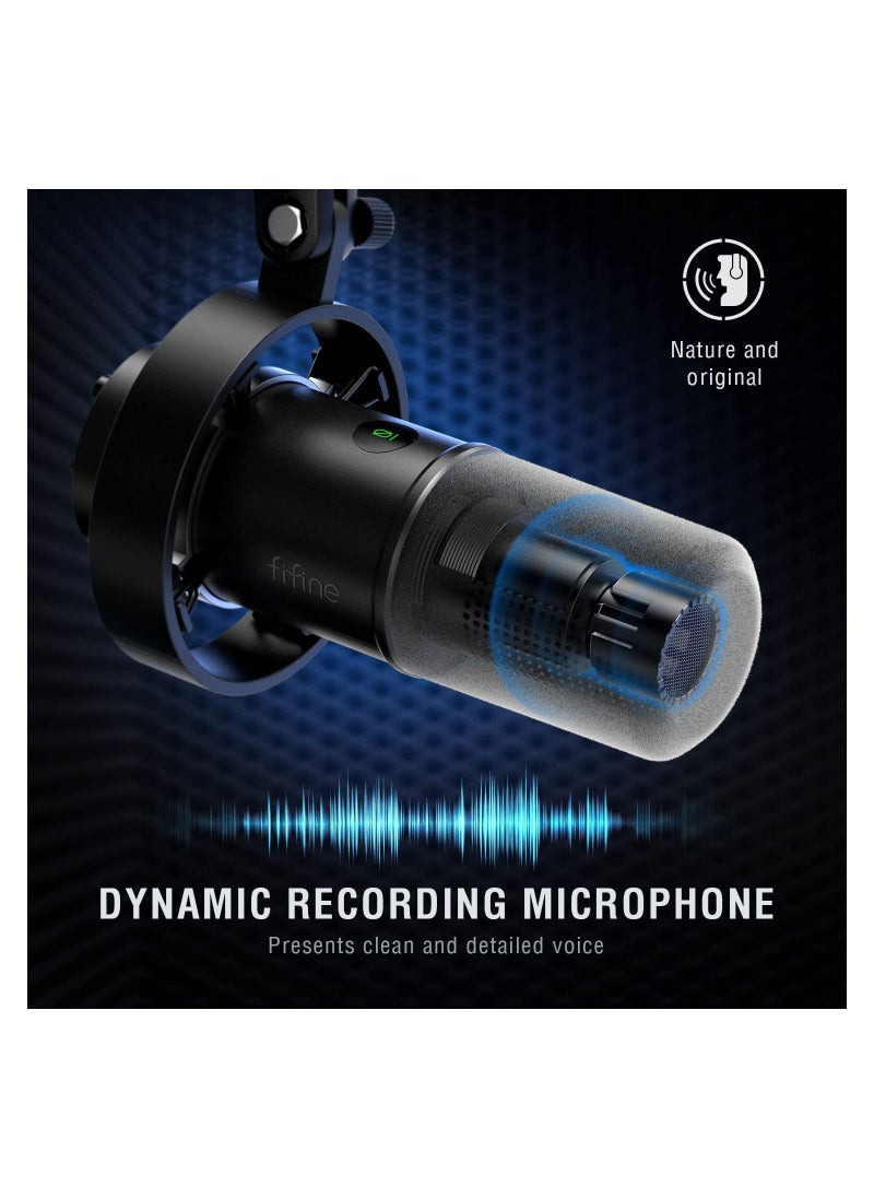 FIFINE - Dynamic Microphone, XLR/USB Podcast Recording PC Microphone for Vocal Streaming Voice-Over Gaming, Metal Mic with Mic Mute, Headphone Jack, Monitoring Volume Control, Windscreen-Amplitank K688 - Image 1