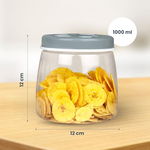 FLAIR Cubics Airtight Food Storage Containers Set of 3 (1000ml each) with Spoon - Blue, BPA-Free, PET Plastic Jars, Space-Saving for Pantry, Snacks - Image 3