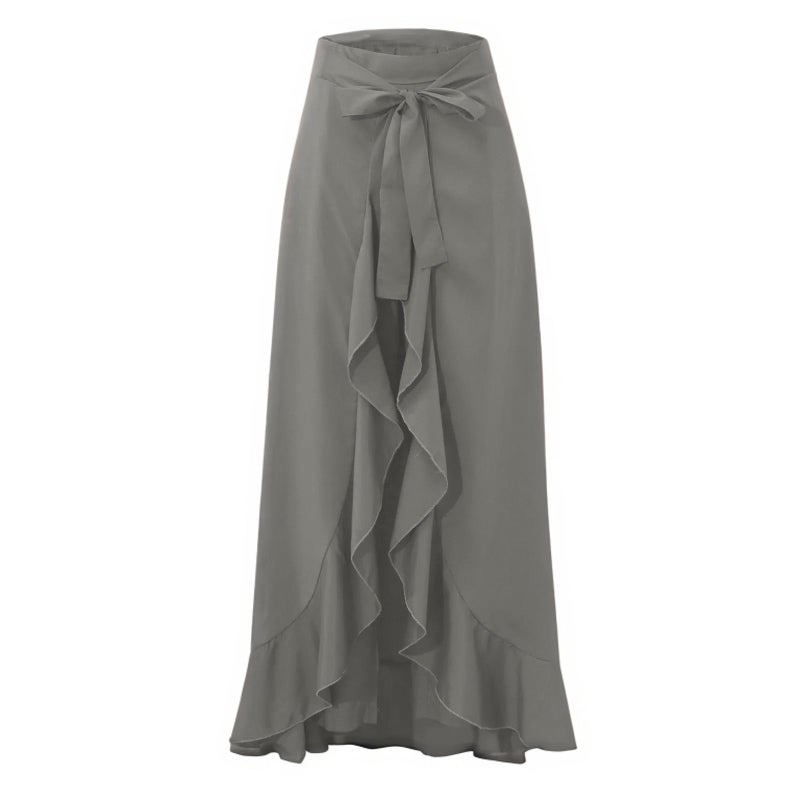 Meichoon Women's Ruffle Pants High Waist Trousers Casual Maxi Long Pant Skirts Grey Small - Image 5