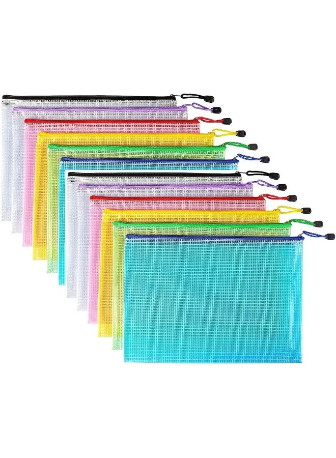 MOMENT 12 Pack A4 Zipper File Wallets Plastics Zipper Folder Bags Small Zip Storage Bag, Black, Plastic Wallets, Plastic Folders Document Wallets A5 Bags Plastic Pockets, Assorted - Image 1