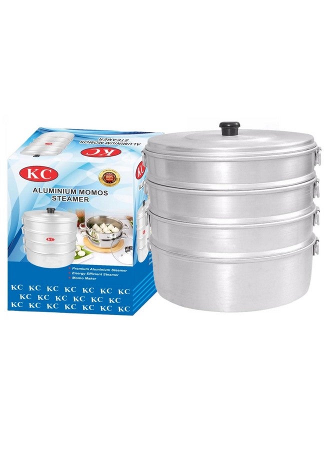 KC Aluminium Momos Steamer 4 Tier | Capacity 5 Liters | Diamm: 8 Inches, Silver - Image 1