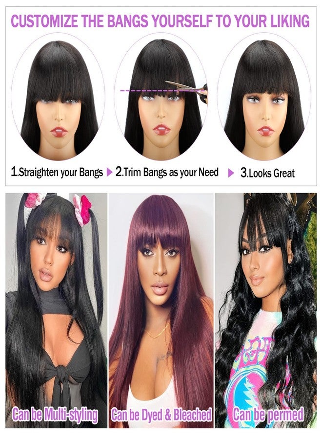 Lativ Straight Wigs with Bangs Human Hair Wigs for Black Women None Lace Front Wigs 150% Density Brazilian Virgin Hair Glueless Machine Made Wig Natural Color(20 Inch, Straight) - Image 5