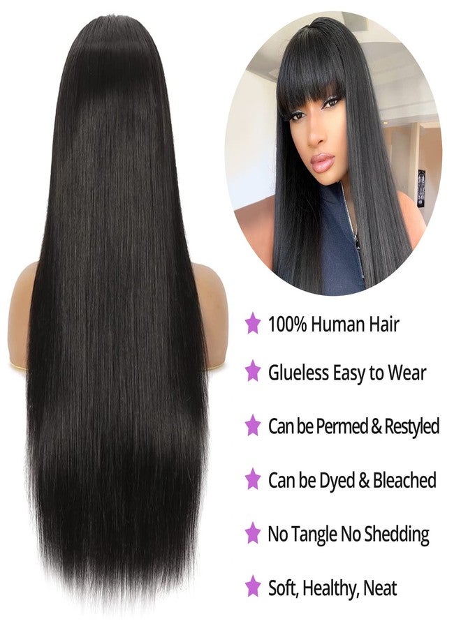 Lativ Straight Wigs with Bangs Human Hair Wigs for Black Women None Lace Front Wigs 150% Density Brazilian Virgin Hair Glueless Machine Made Wig Natural Color(20 Inch, Straight) - Image 2