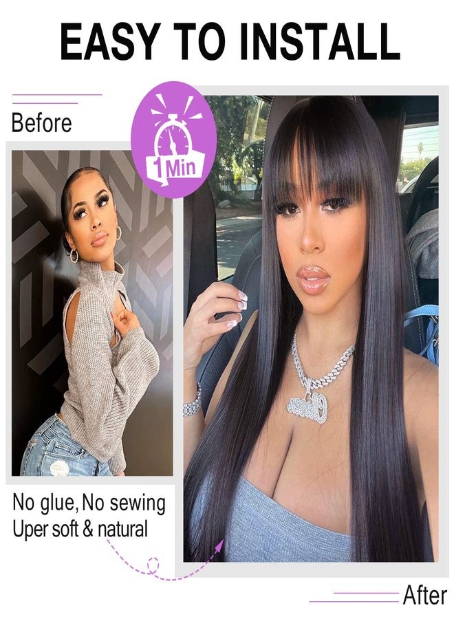 Lativ Straight Wigs with Bangs Human Hair Wigs for Black Women None Lace Front Wigs 150% Density Brazilian Virgin Hair Glueless Machine Made Wig Natural Color(20 Inch, Straight) - Image 4