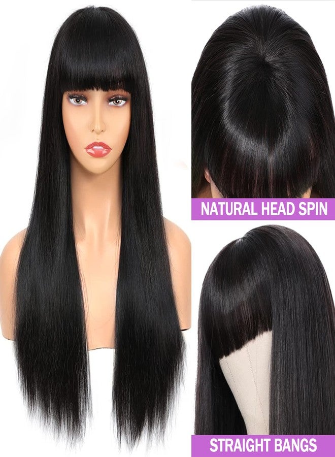 Lativ Straight Wigs with Bangs Human Hair Wigs for Black Women None Lace Front Wigs 150% Density Brazilian Virgin Hair Glueless Machine Made Wig Natural Color(20 Inch, Straight) - Image 3
