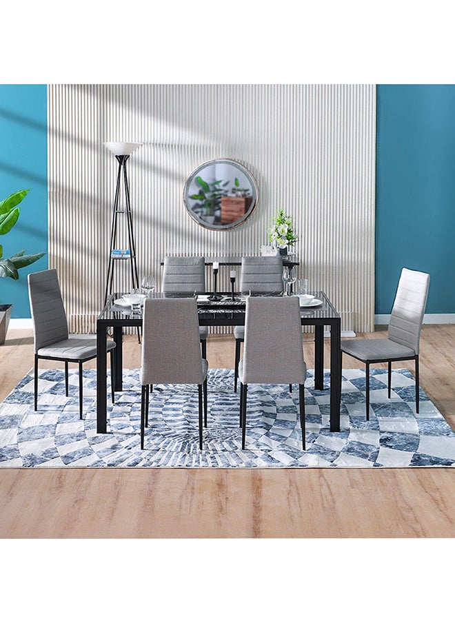 DANUBE HOME طقم سفرة ريان 7 قطع مستطيلة بتصميم عصري مكون من 6 كراسي مريحة وطاولة قابلة للتعديل لغرفة الطعام والمطبخ رمادي/أسود رخام  - Image 1