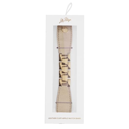 Lilly Pulitzer Leather Watch Band Sized to Fit 38mm, 40mm, 42mm, and 44mm Smartwatches, Compatible with Apple Watch Series 1-6 and SE, Fruity Flamingo, Gold - Image 1