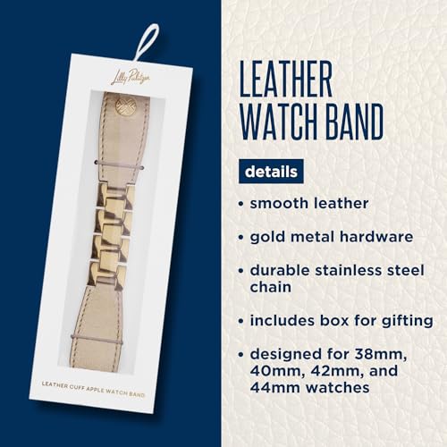 Lilly Pulitzer Leather Watch Band Sized to Fit 38mm, 40mm, 42mm, and 44mm Smartwatches, Compatible with Apple Watch Series 1-6 and SE, Fruity Flamingo, Gold - Image 2
