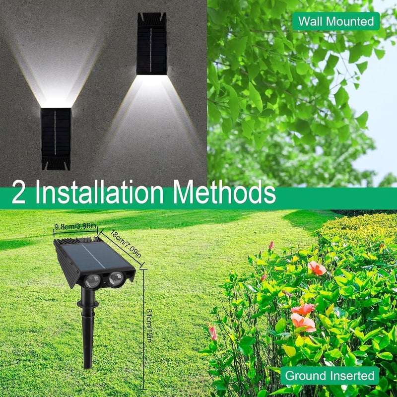 Solar Spot Lights Outdoor with 2 LEDs, IP65 Waterproof 2-in-1 Landscape & Wall Mount Lights, 3 Lighting Modes for Garden, Tree, Yard, Patio & Pathway (WARM WHITE) - Image 4