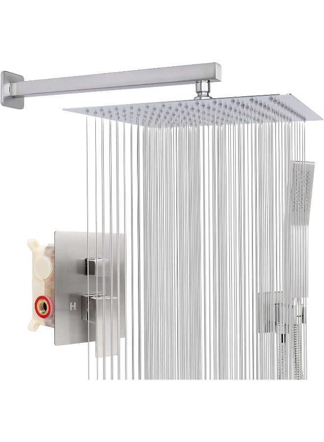 HarJue 12 Inch Shower System, High Pressure Bathroom Rainfall Shower Head with Handheld Shower Faucets Combo Set, Luxury Full Body Covering Shower Balance Valve and Trim Kit (Brushed Nickel) - Image 1