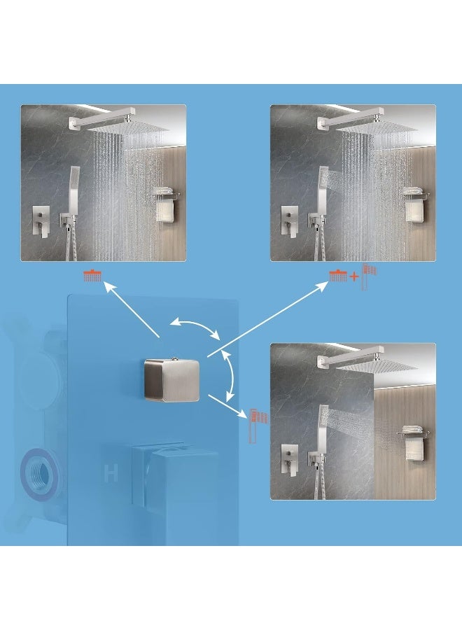 HarJue 12 Inch Shower System, High Pressure Bathroom Rainfall Shower Head with Handheld Shower Faucets Combo Set, Luxury Full Body Covering Shower Balance Valve and Trim Kit (Brushed Nickel) - Image 4
