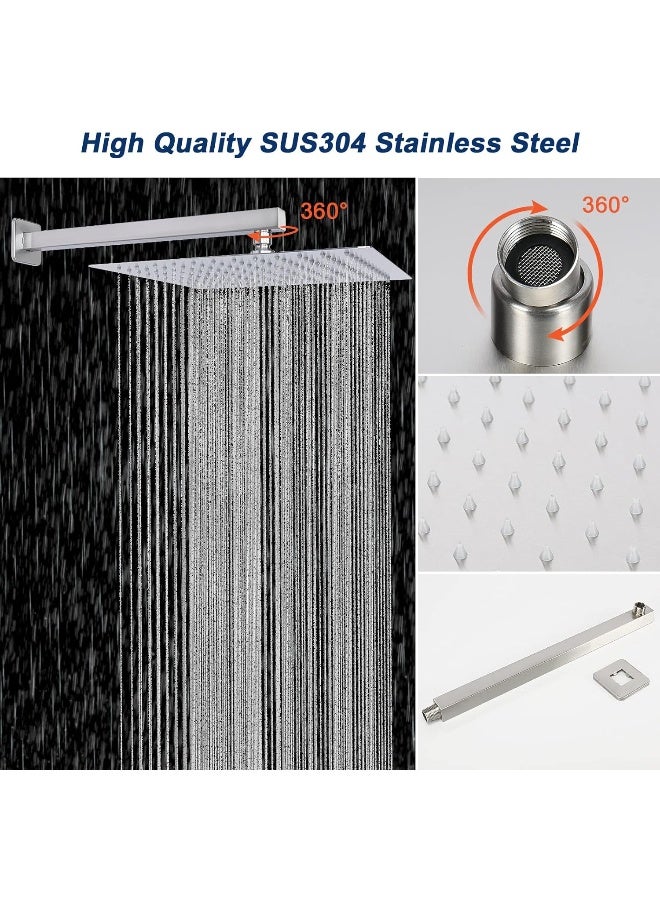HarJue 12 Inch Shower System, High Pressure Bathroom Rainfall Shower Head with Handheld Shower Faucets Combo Set, Luxury Full Body Covering Shower Balance Valve and Trim Kit (Brushed Nickel) - Image 2