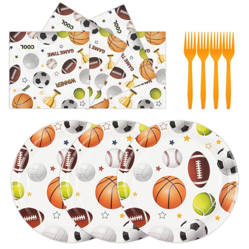 HFBOBP 75PCS Sports Birthday Party Decorations  7Inch Sports Theme Party Plates and Napkins Baseball Football Soccer Basketball Volleyball Disposable Tableware Set Party's Supplies for Birthday Baby Shower - Image 1