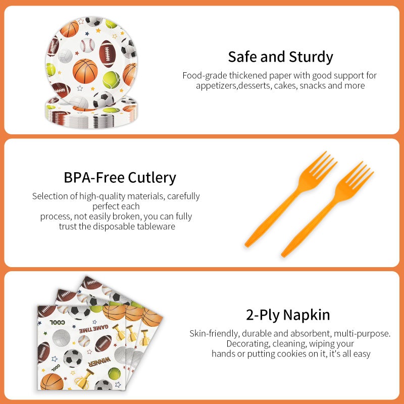 HFBOBP 75PCS Sports Birthday Party Decorations  7Inch Sports Theme Party Plates and Napkins Baseball Football Soccer Basketball Volleyball Disposable Tableware Set Party's Supplies for Birthday Baby Shower - Image 4
