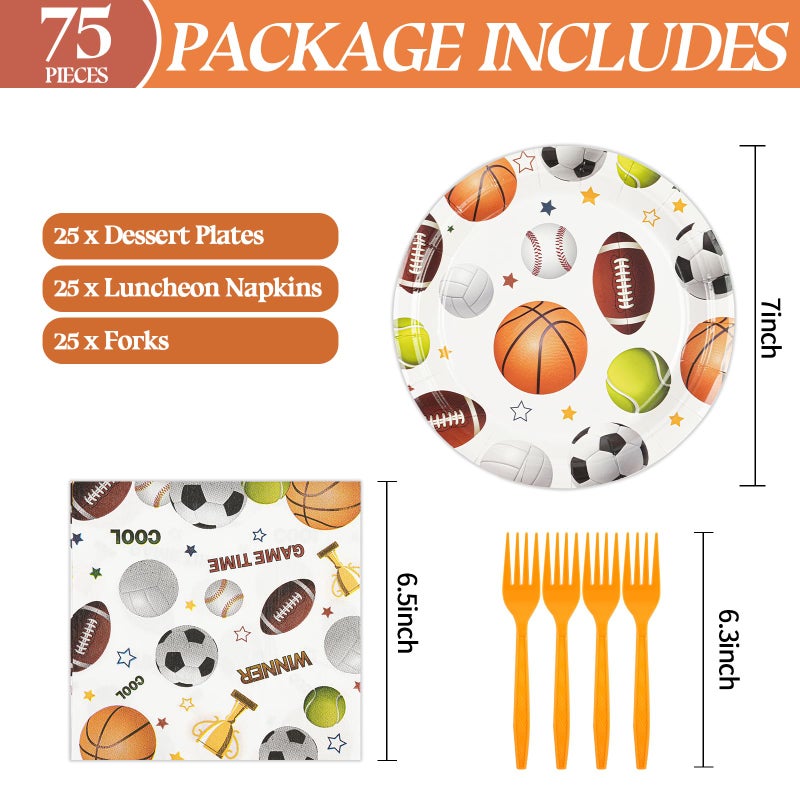 HFBOBP 75PCS Sports Birthday Party Decorations  7Inch Sports Theme Party Plates and Napkins Baseball Football Soccer Basketball Volleyball Disposable Tableware Set Party's Supplies for Birthday Baby Shower - Image 3