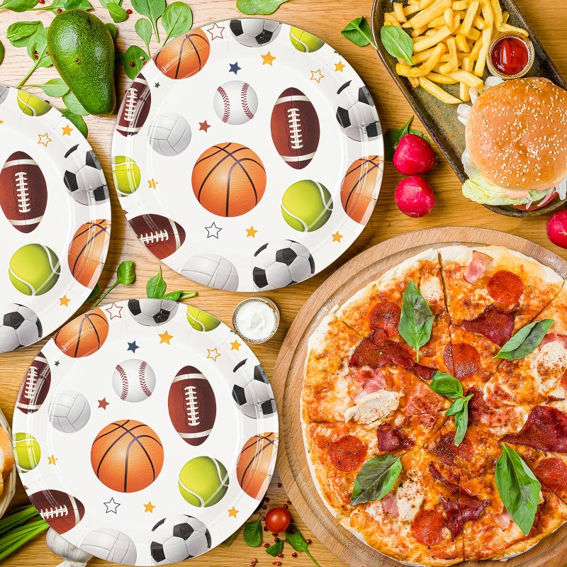 HFBOBP 75PCS Sports Birthday Party Decorations  7Inch Sports Theme Party Plates and Napkins Baseball Football Soccer Basketball Volleyball Disposable Tableware Set Party's Supplies for Birthday Baby Shower - Image 2