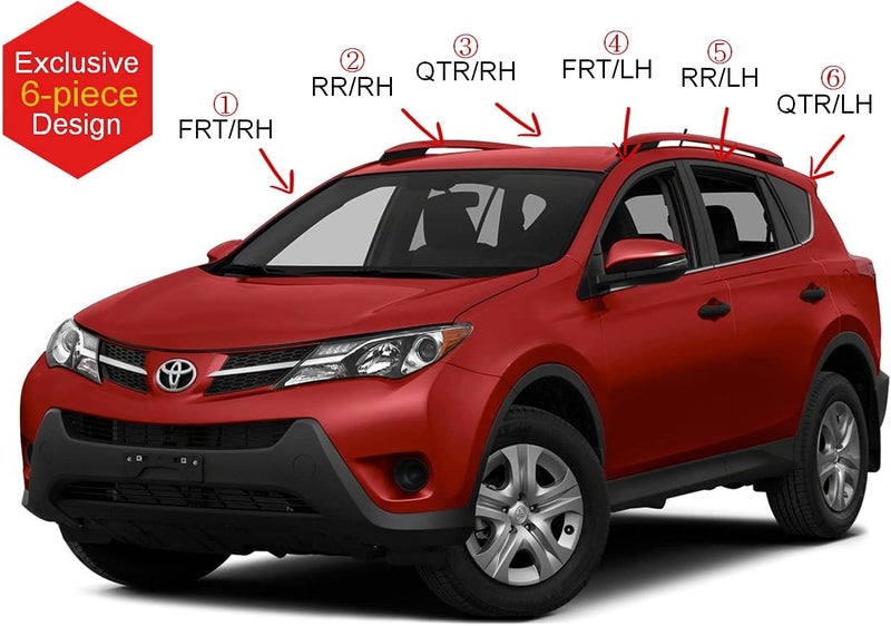 AUTO CLOVER AUTOCLOVER Tape-On Rain Guards Window Visors 6 Pcs Set for Toyota Rav4 2013 2014 2015 2016 2017 2018 / Window Deflectors, Out-Channel Vent Shades (Chrome) - Image 3