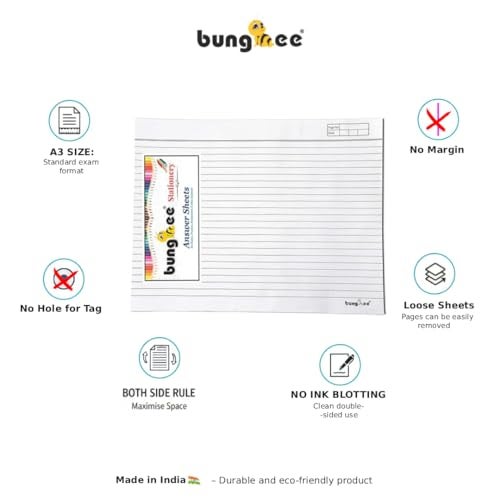 Bungbee Answer Sheets for Exam practice CBSE ICSE DU - 200 Ruled Pages / 100 Sheets / 50 Joint Sheet without Fold - No Margin, No Hole for Tag - Image 5