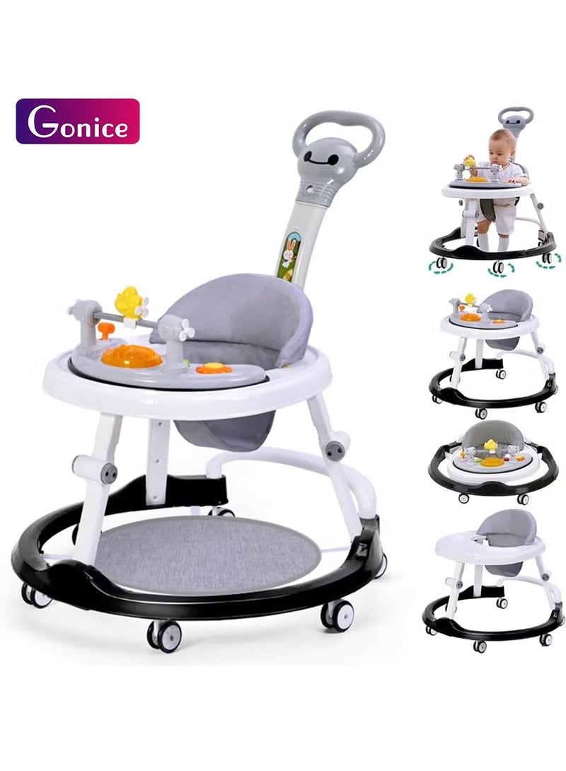 Gonice Baby Walker With Adjustable Height, Foldable, Foot Pads for Boys Girls, Walker and Bouncer Combo, 6-18 Months (Grey) - Image 1