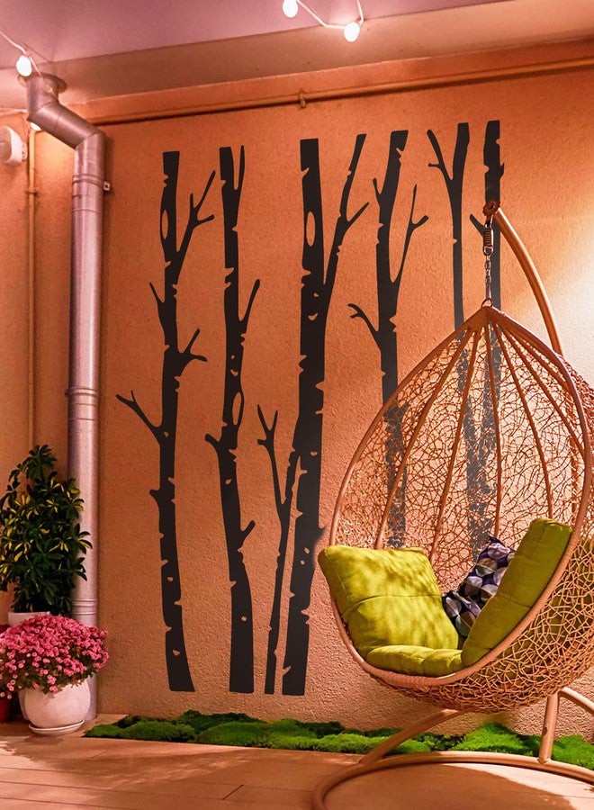Shimeyao 7 Sheets Woodland Wall Decal Giant Family Tree Wall Decals Woodland PVC Huge Size Birch Tree Stickers for Living Room Decoration, 78.74 x 78.74 Inch(Black) - Image 5