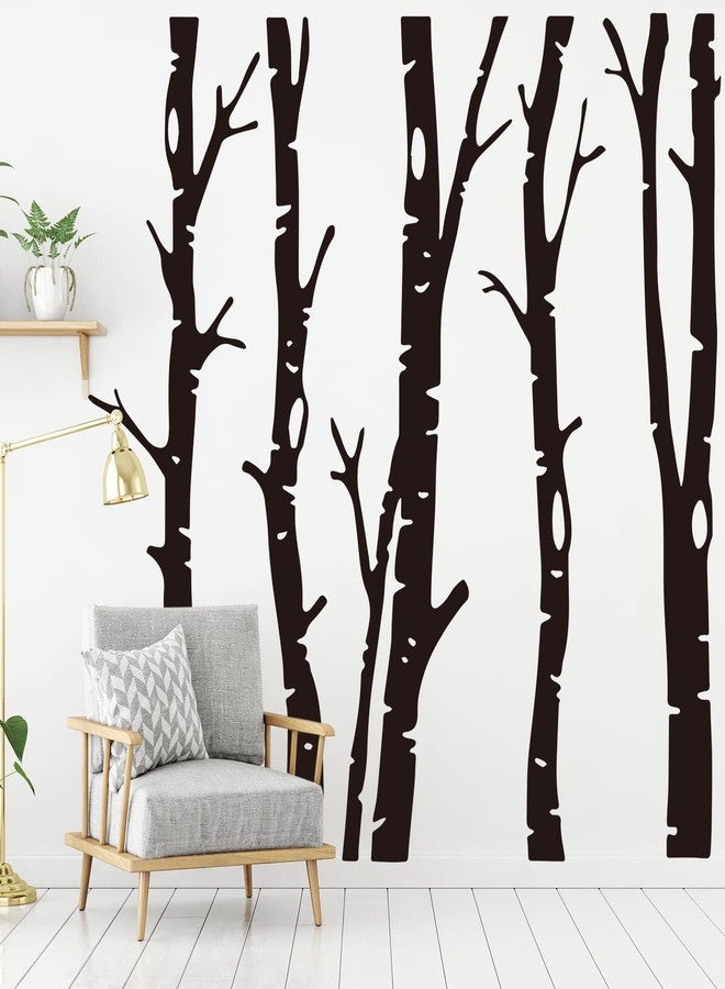 Shimeyao 7 Sheets Woodland Wall Decal Giant Family Tree Wall Decals Woodland PVC Huge Size Birch Tree Stickers for Living Room Decoration, 78.74 x 78.74 Inch(Black) - Image 1