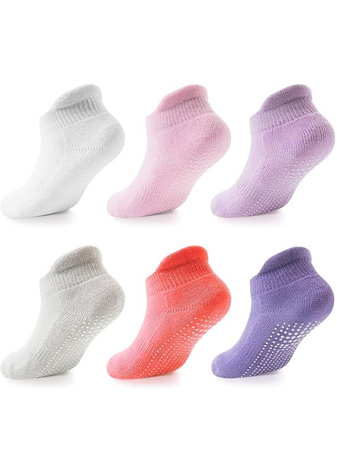 12 قطعة من جوارب الأطفال والرضع مع مقابض، جوارب منخفضة القطع مانعة للانزلاق ومقبضة للبنات والأولاد، مصنوعة من القطن الناعم المريح - Image 1