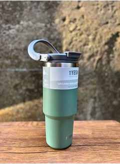 TYESO 30 oz Tumbler with Handle and Straw Lid, Insulated Stainless Steel Double Walled Vacuum Water Bottle for Office, Home, Sport or Car, Travel Mug (Forest Green)  - Image 2
