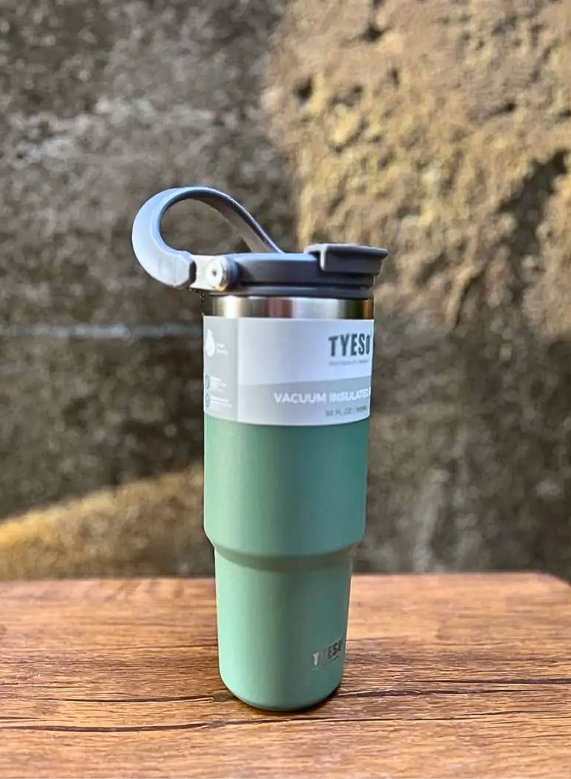 TYESO 30 oz Tumbler with Handle and Straw Lid, Insulated Stainless Steel Double Walled Vacuum Water Bottle for Office, Home, Sport or Car, Travel Mug (Forest Green) - Image 2