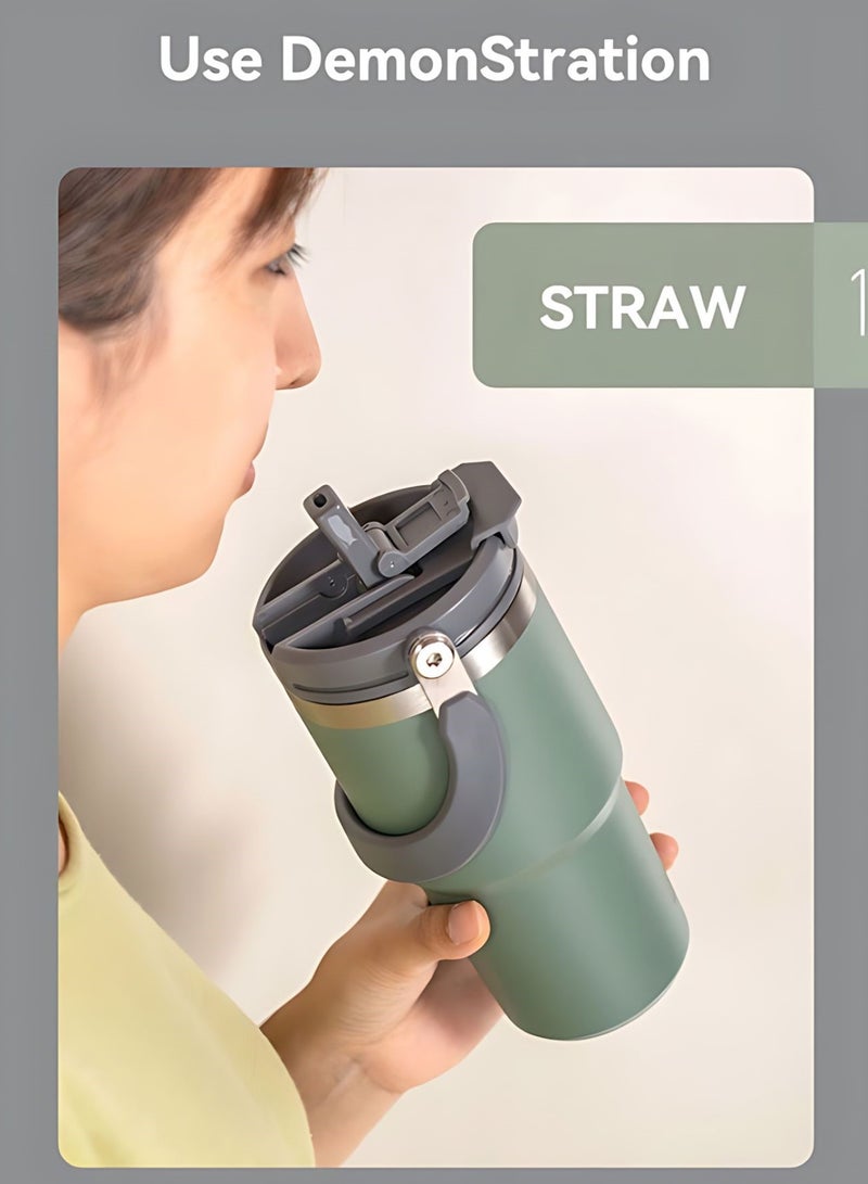 TYESO 30 oz Tumbler with Handle and Straw Lid, Insulated Stainless Steel Double Walled Vacuum Water Bottle for Office, Home, Sport or Car, Travel Mug (Forest Green) - Image 3