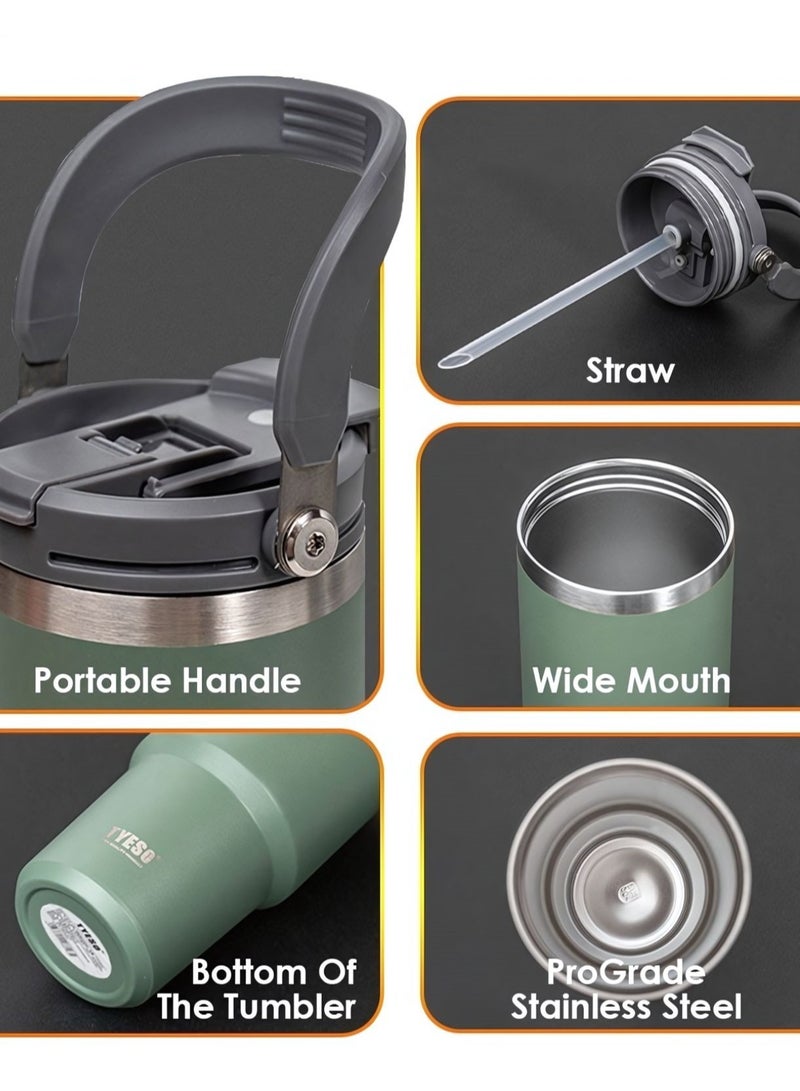 TYESO 30 oz Tumbler with Handle and Straw Lid, Insulated Stainless Steel Double Walled Vacuum Water Bottle for Office, Home, Sport or Car, Travel Mug (Forest Green) - Image 5