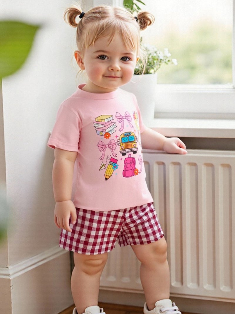 Little Girls T-Shirt School Element Print Crew Neck Short Sleeve Loose Fit Tops for Spring& Summer - Image 5