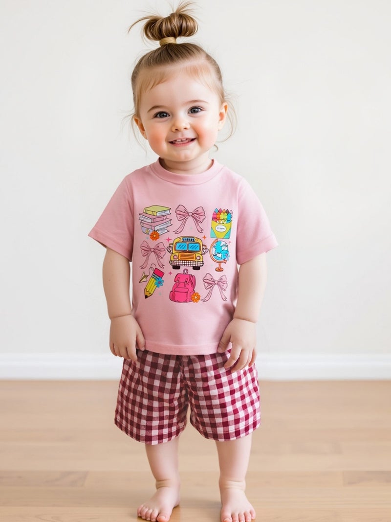 Little Girls T-Shirt School Element Print Crew Neck Short Sleeve Loose Fit Tops for Spring& Summer - Image 4