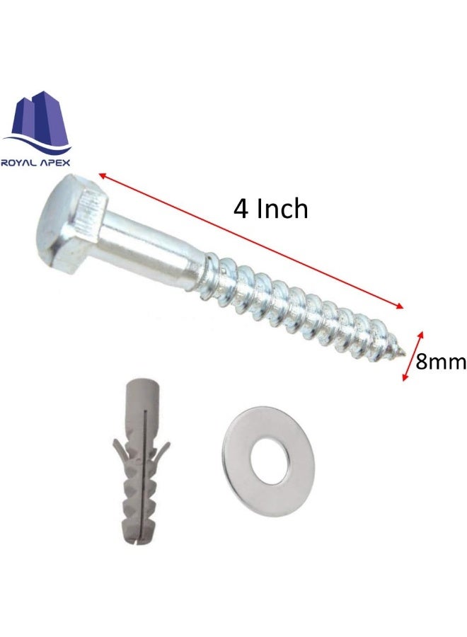 Royal Apex 10 Pcs Galvanized G.I Hex Head Coach Screws With Washer And Plug Wood Working For Holding Together Heavy Timber And Concrete Working. - Image 3