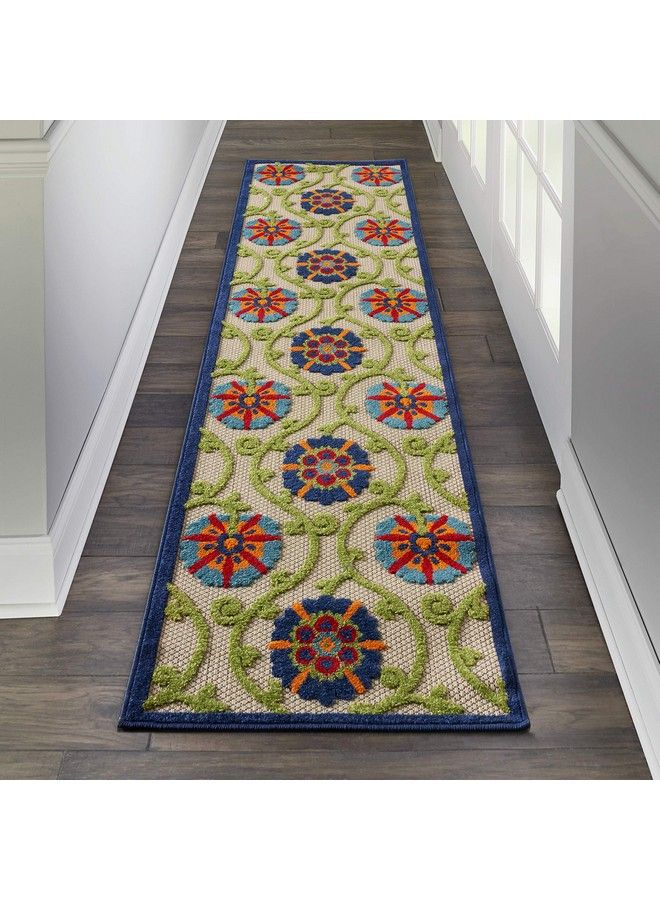 Nourison سجادة داخلية وخارجية متعددة الألوان زرقاء 2'3" × 8' سهلة التنظيف وغير متساقطة مناسبة لغرفة النوم وغرفة المعيشة وغرفة الطعام والفناء والحديقة (2X8) - Image 1