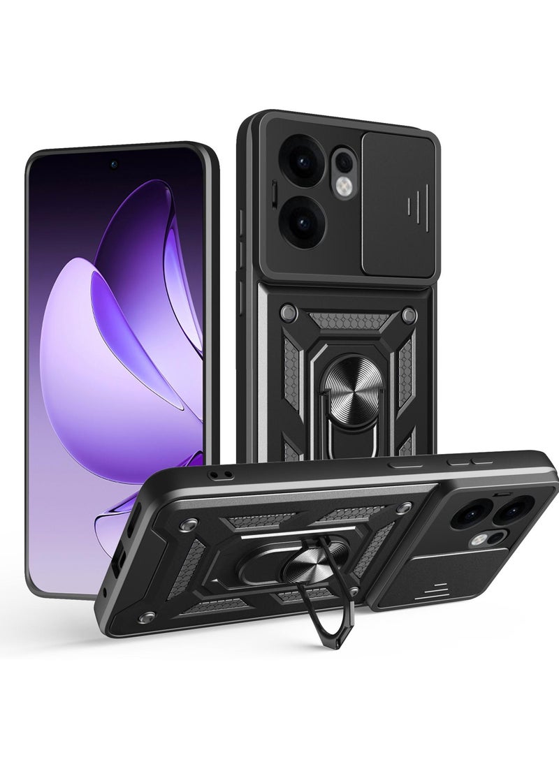 Case Cover Shockproof Protective Case with Camera Protection and Metal Ring Compatible with  Oppo Reno 13F (Black) - Image 1