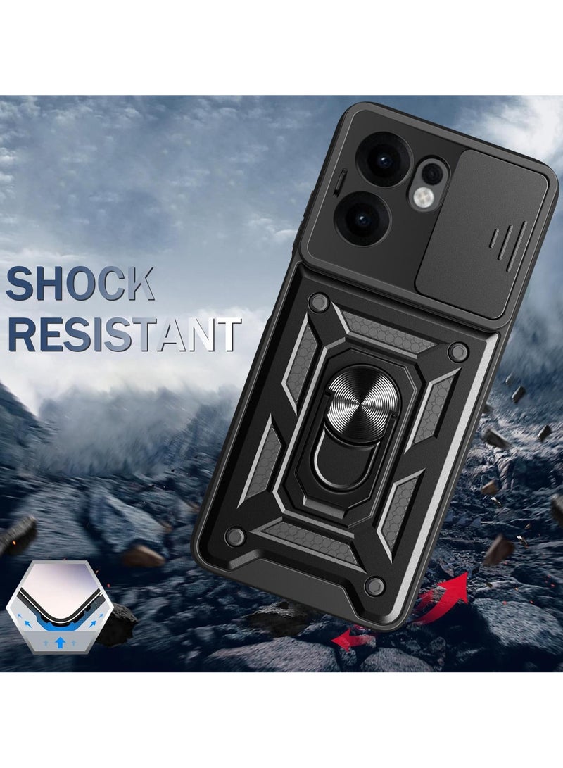Case Cover Shockproof Protective Case with Camera Protection and Metal Ring Compatible with  Oppo Reno 13F (Black) - Image 2