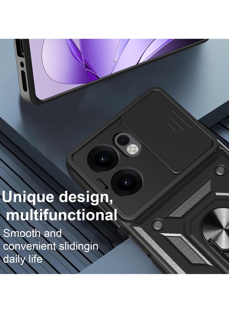 Case Cover Shockproof Protective Case with Camera Protection and Metal Ring Compatible with  Oppo Reno 13F (Black) - Image 3