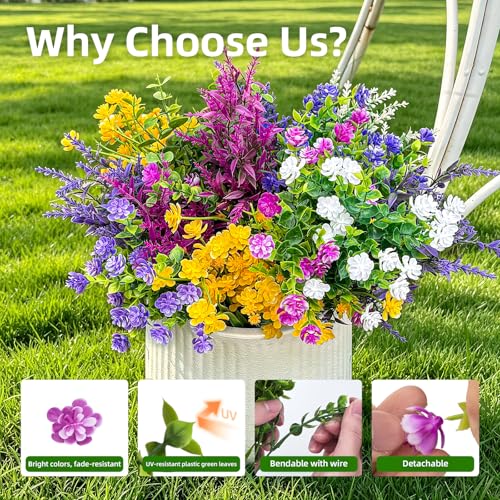 CLEANGOR 14 Bundles Artificial Flowers for Outdoors, UV Resistant Artificial Outdoor Plants, Faux Plants for Spring Summer Garden, Porch, Window Box, Hanging Planters, Home Wedding Farmhouse (Mix) - Image 3